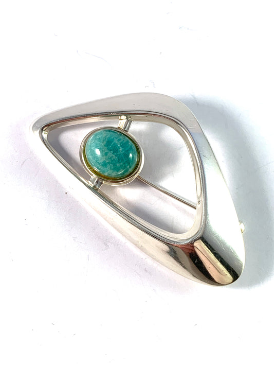 Harry Sorby for David Andersen, Norway 1960s, Sterling Silver Amazonite Brooch.