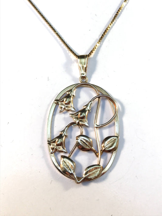 Vintage Mid Century 18k Gold Floral Pendant Necklace