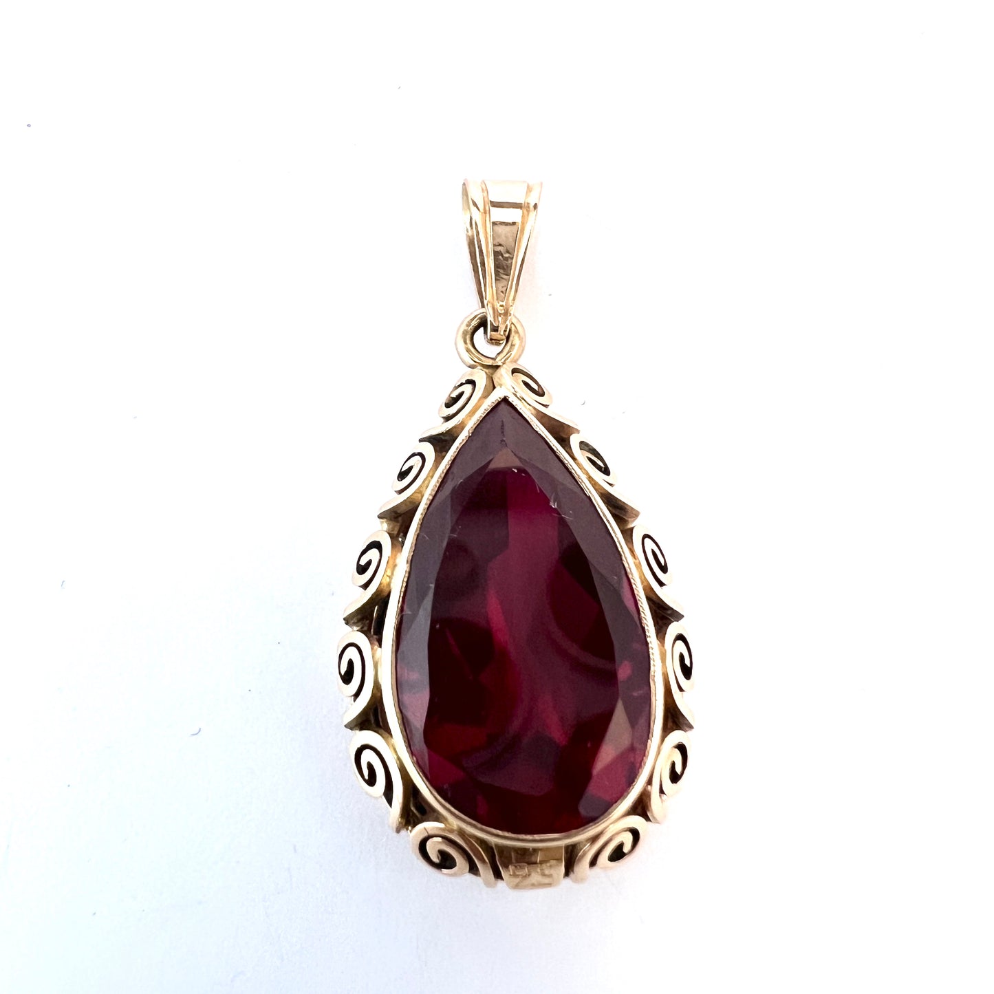 Vintage 1960s. 14k Gold Synthetic Ruby Pendant. Most Likely Poland