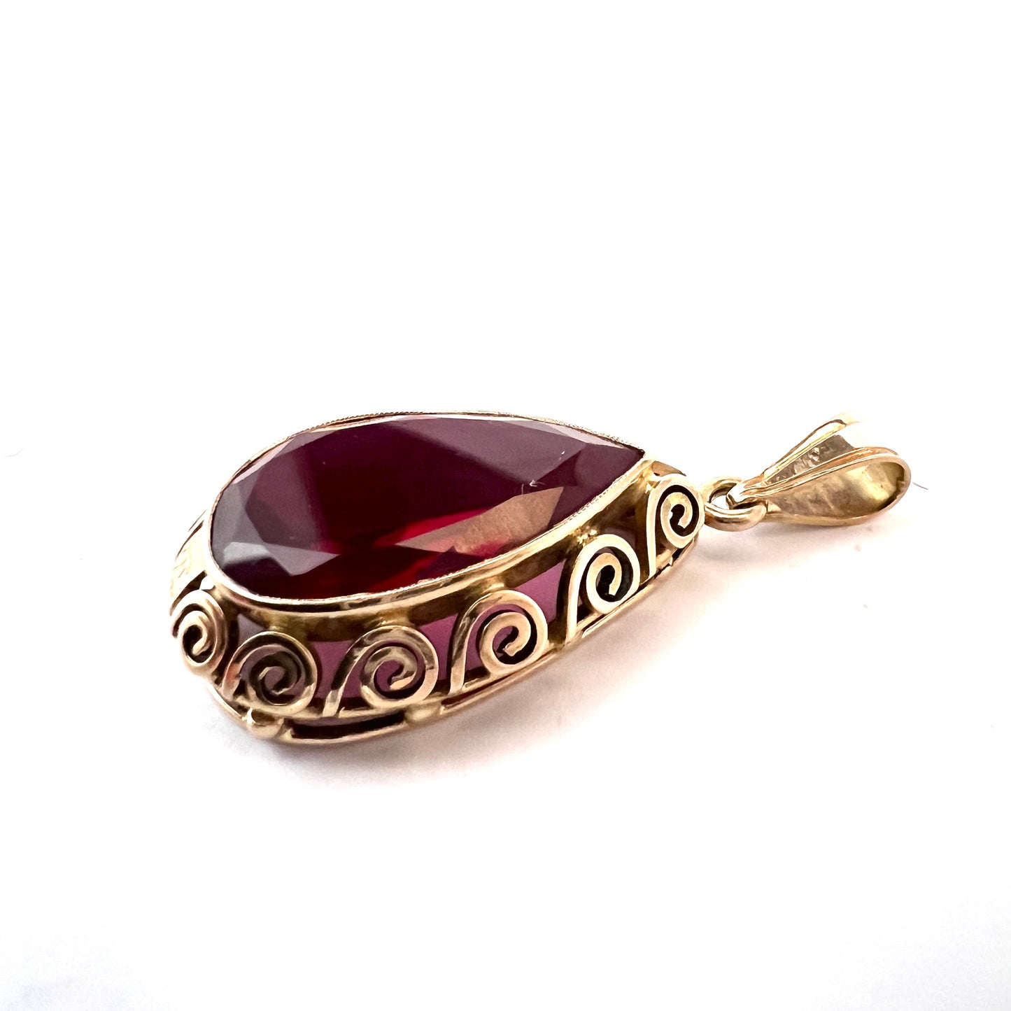 Vintage 1960s. 14k Gold Synthetic Ruby Pendant. Most Likely Poland