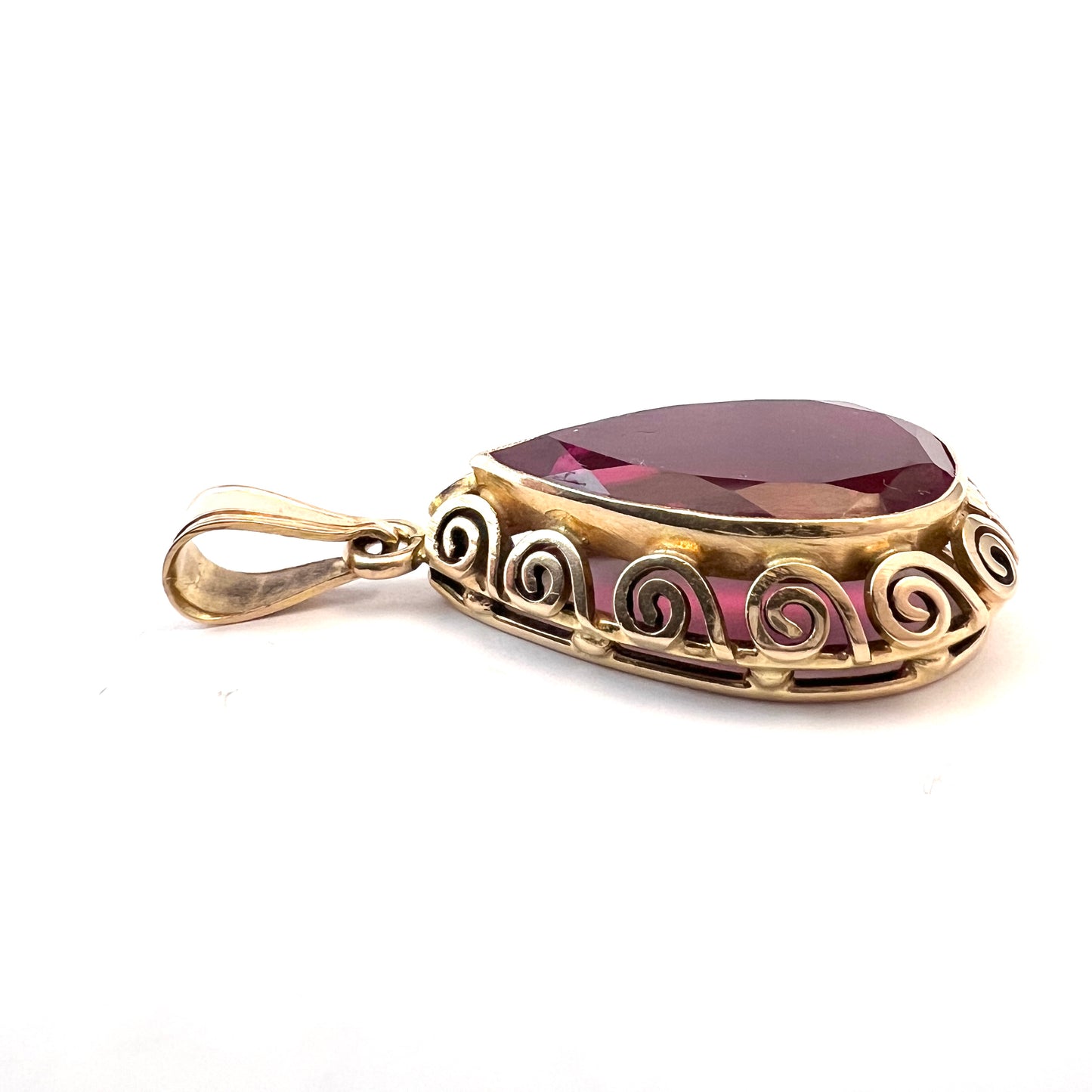 Vintage 1960s. 14k Gold Synthetic Ruby Pendant. Most Likely Poland