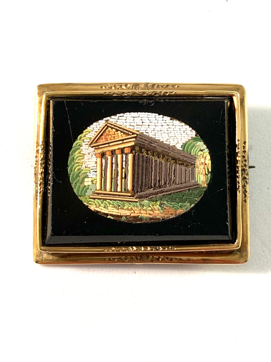 Italian Grand Tour Micro Mosaic Brooch, 18k Gold Frame by Gustaf Adolf Cedergren, Stockholm year 1852