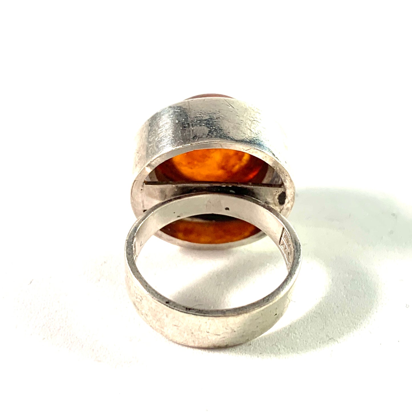 Erik Granit, Finland 1973 Modernist Sterling Silver Baltic Amber Ring.