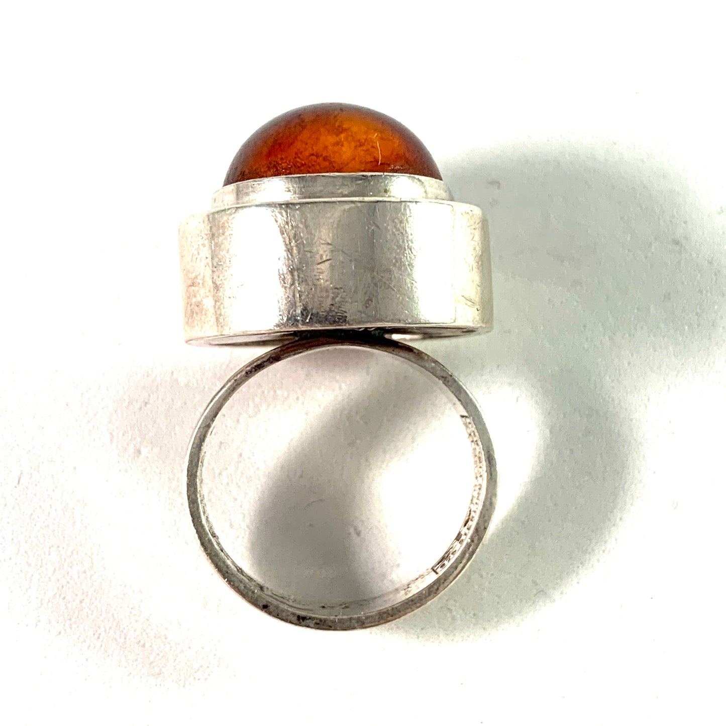 Erik Granit, Finland 1973 Modernist Sterling Silver Baltic Amber Ring.