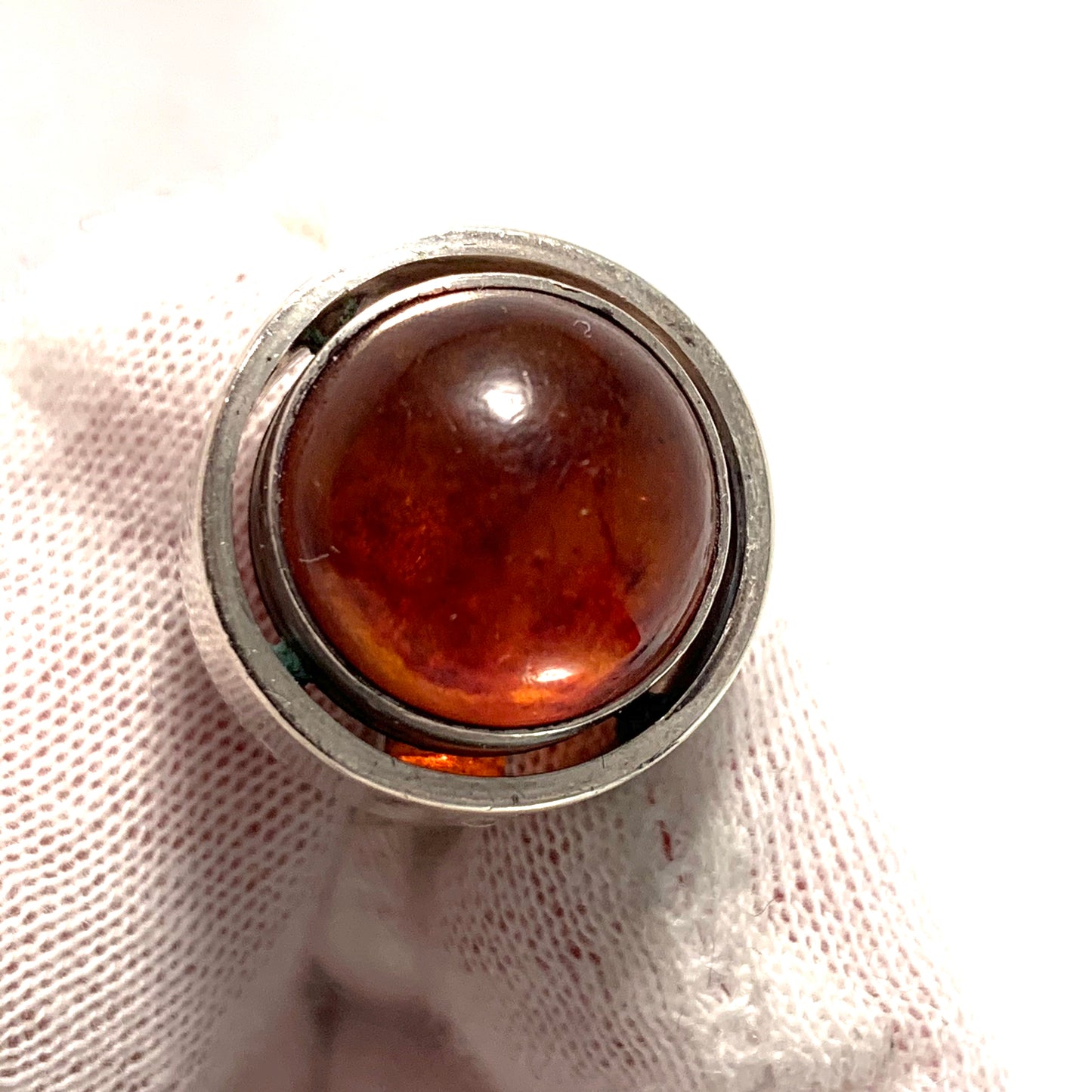 Erik Granit, Finland 1973 Modernist Sterling Silver Baltic Amber Ring.