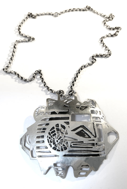 Rolf Kaplan, Stockholm 1972. Very Large Sterling Silver Modernist Designer Pendant Necklace.