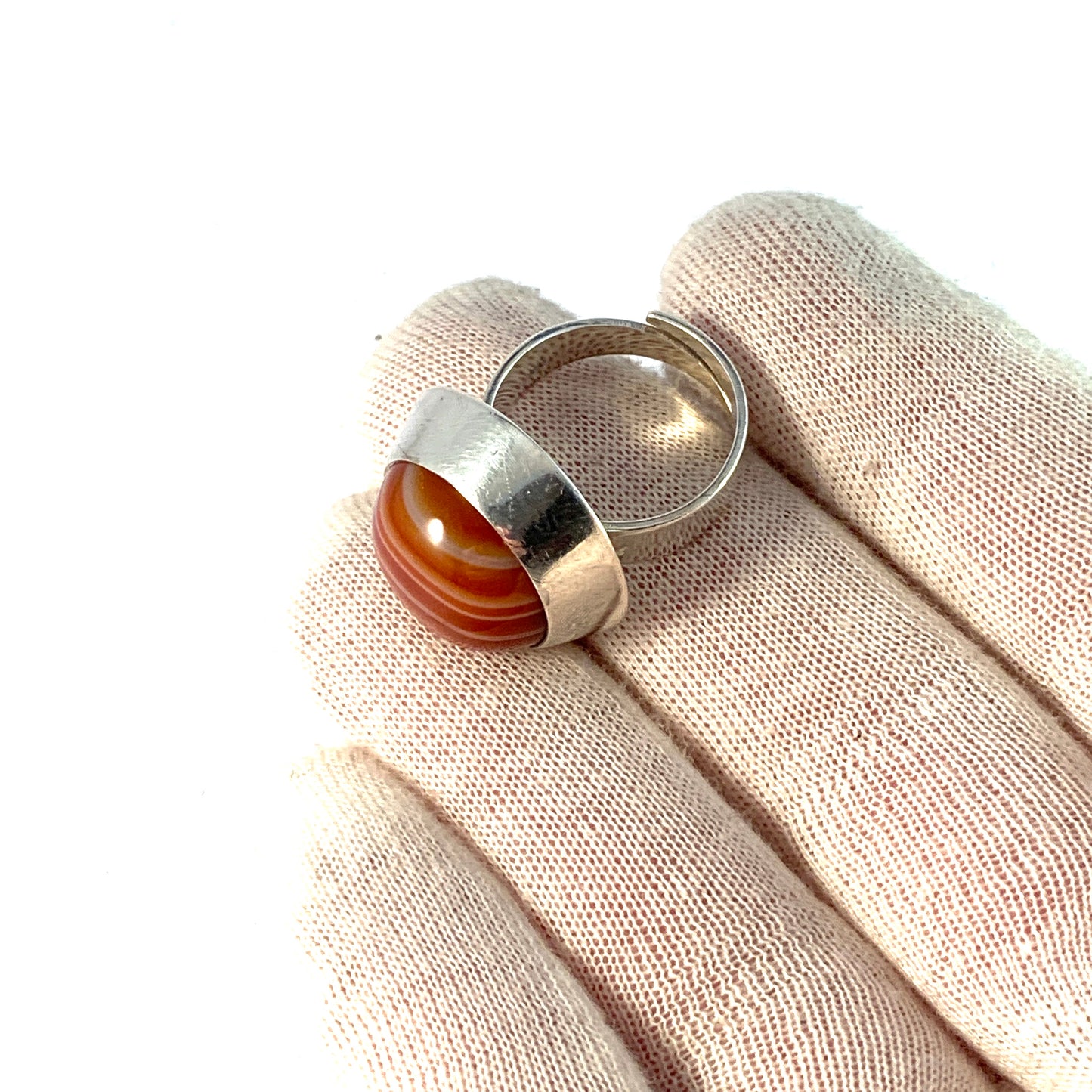 Bengt Hallberg, Sweden 1972 Bold Vintage Sterling Silver Agate Ring.