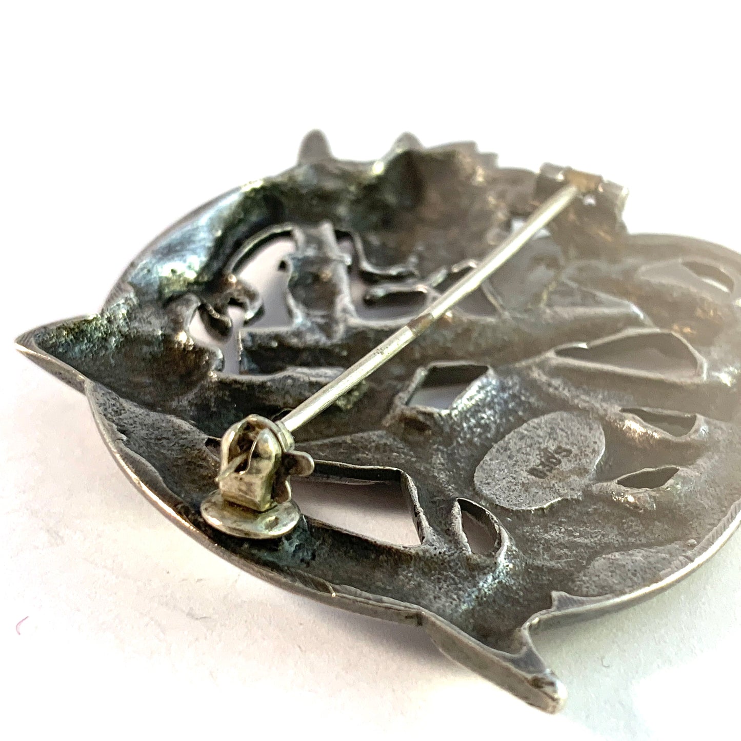 Norway Early 1900s. Large Solid 830 Silver Dragestil Dragon Style Brooch.