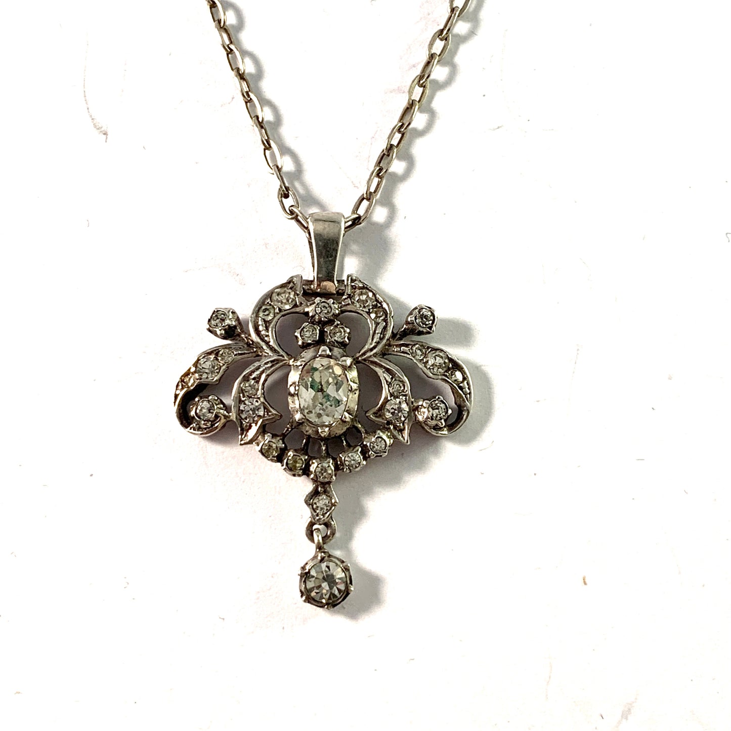 Germany / Austria 1930-40s Solid 835 Silver Paste Stone Pendant Necklace.