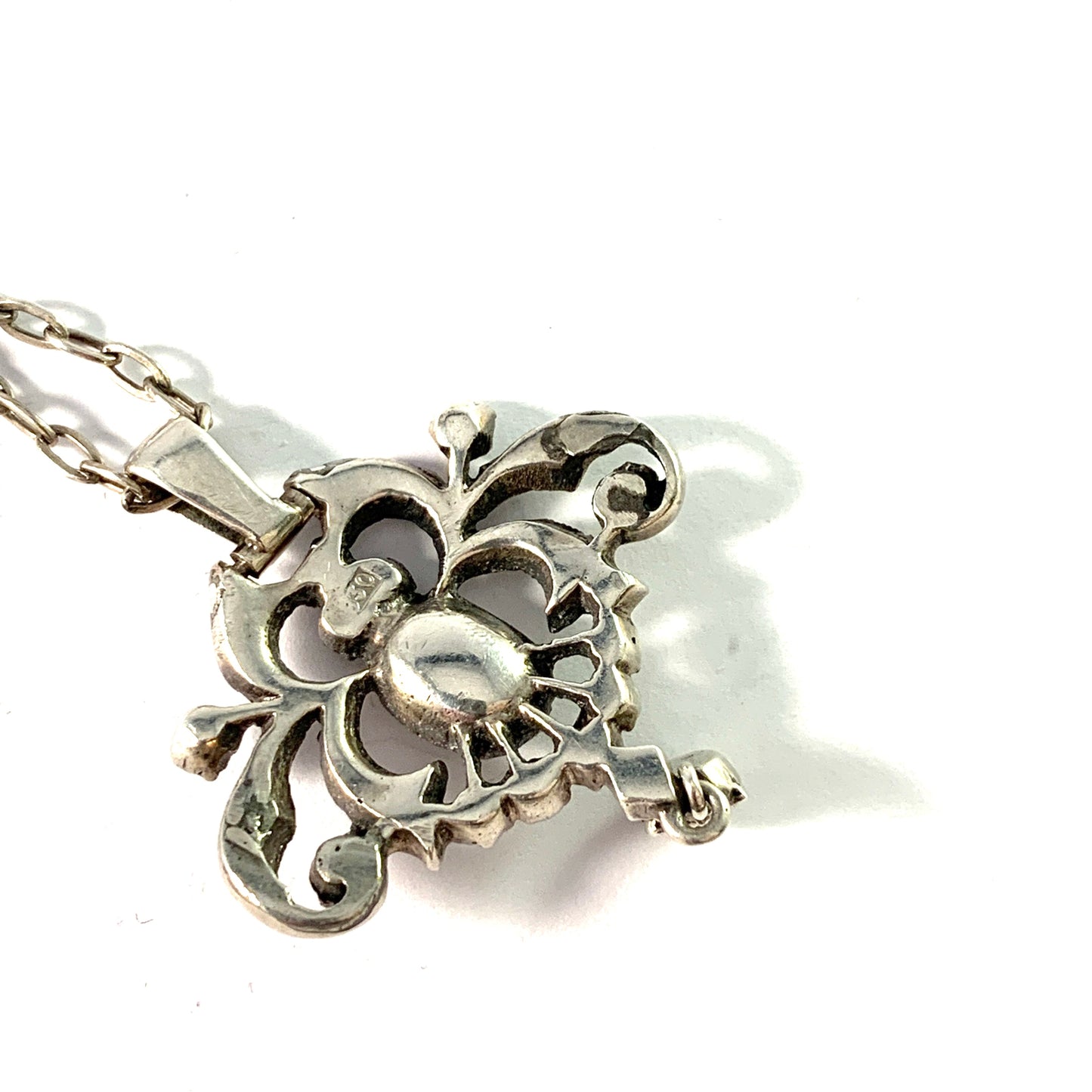 Germany / Austria 1930-40s Solid 835 Silver Paste Stone Pendant Necklace.