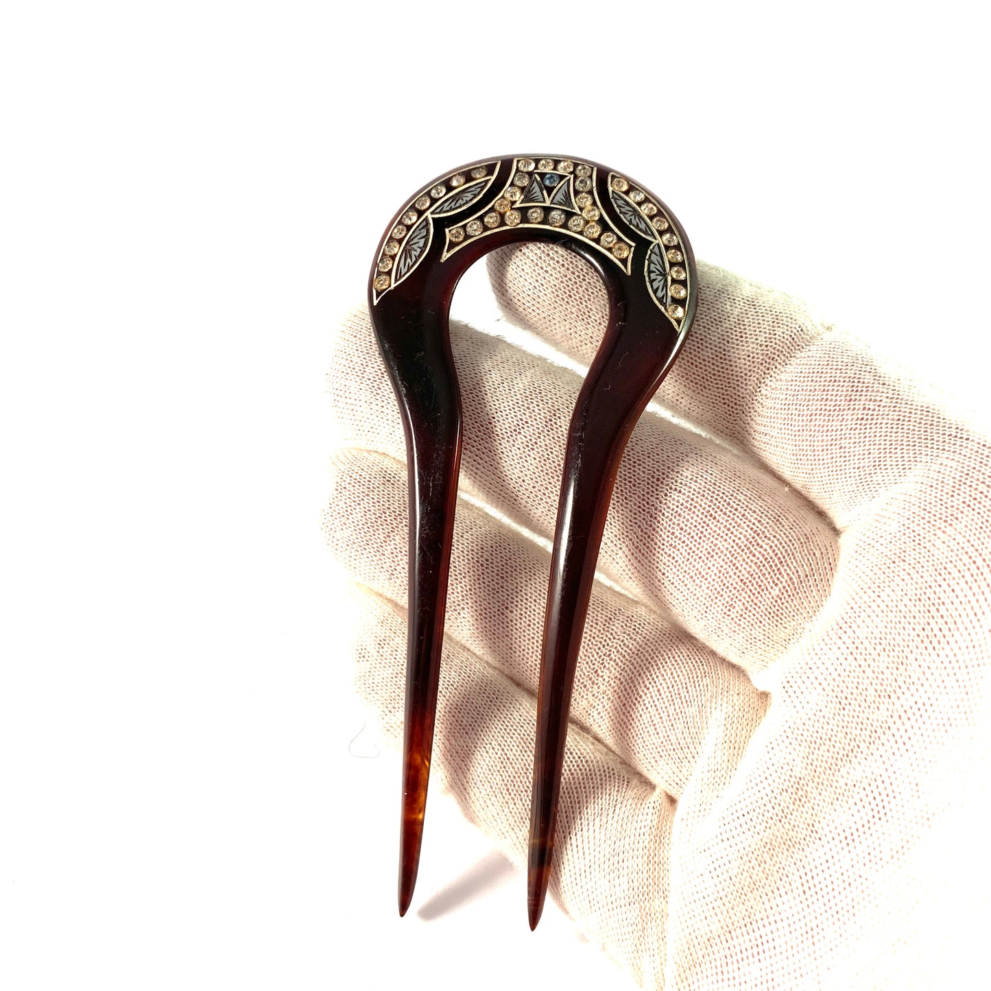 Antique c year 1900 Jugendstil Celluloid Rhinestones Hair Comb. Probably Germany.