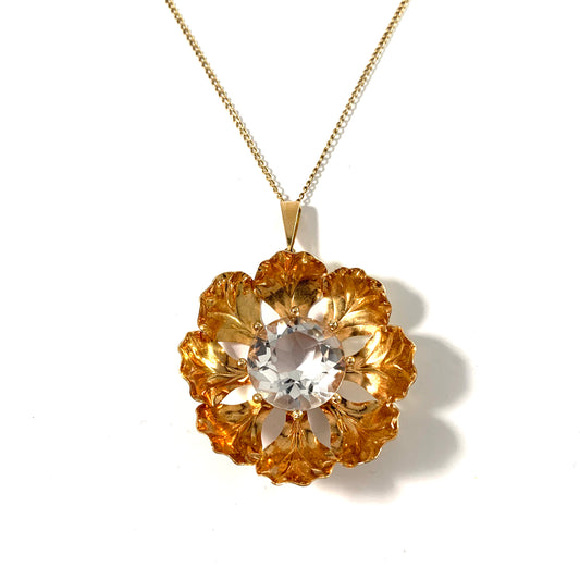 Atelje Stigbert, Sweden 1946. Mid Century Large 18k Gold Rock Crystal Pendant Necklace.