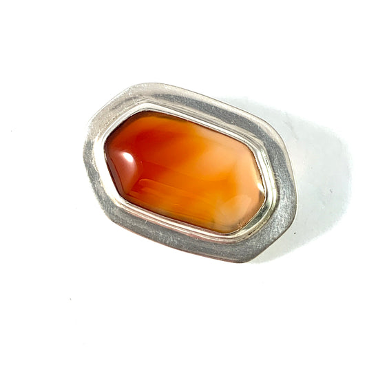 GUSSI, Sweden year 1957. Sterling Silver Carnelian Brooch.