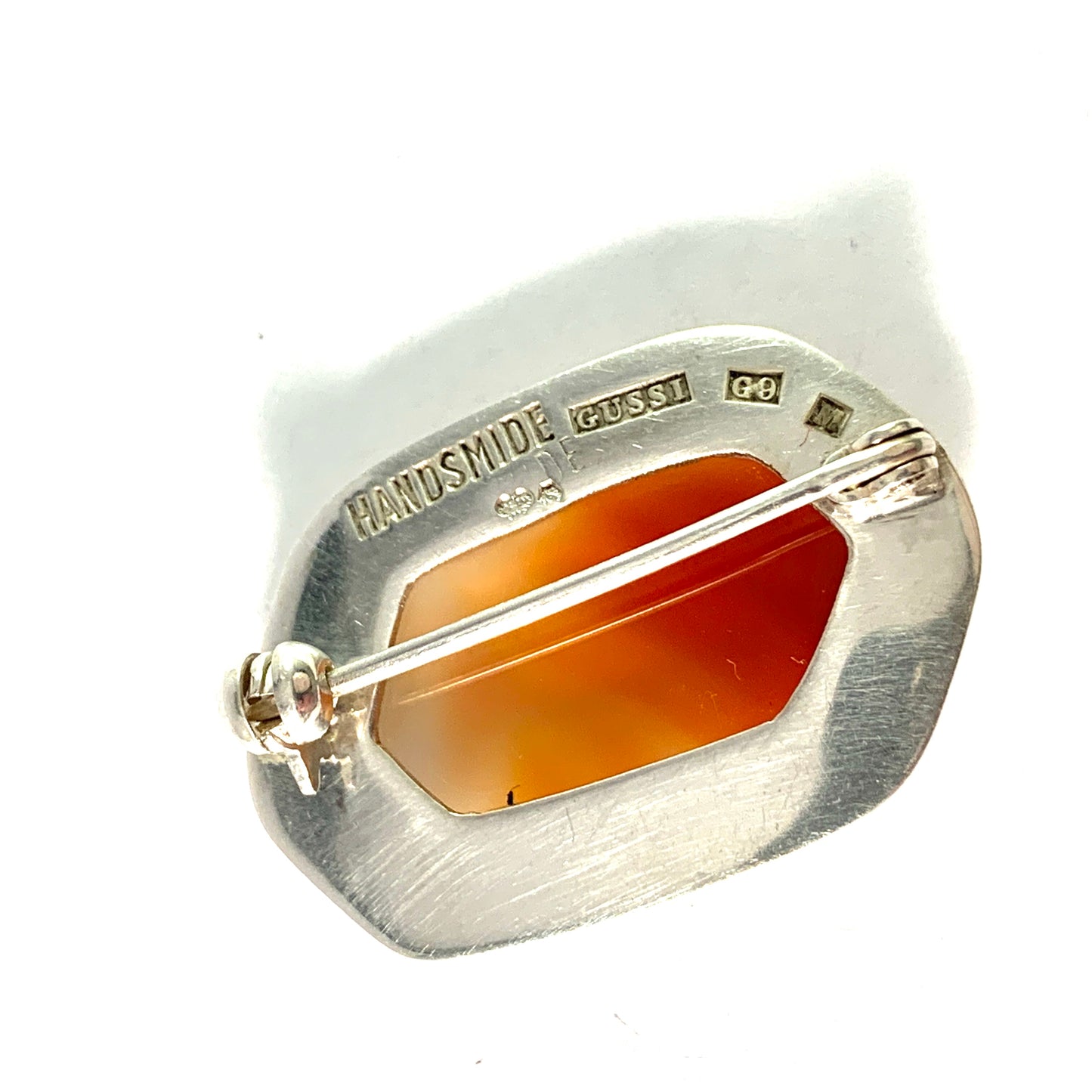 GUSSI, Sweden year 1957. Sterling Silver Carnelian Brooch.