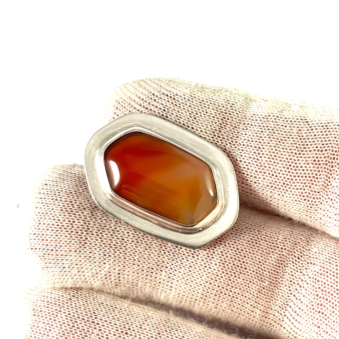 GUSSI, Sweden year 1957. Sterling Silver Carnelian Brooch.