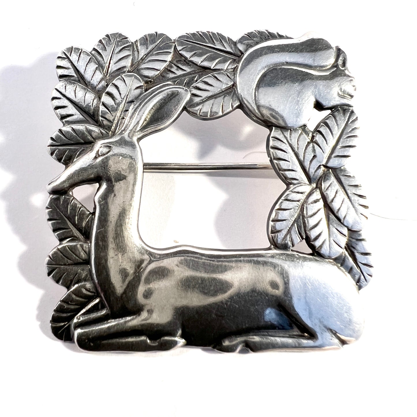 Georg Jensen 1933-44, Design 318 By Arno Malinowski Deer and Squirrel Sterling Brooch.