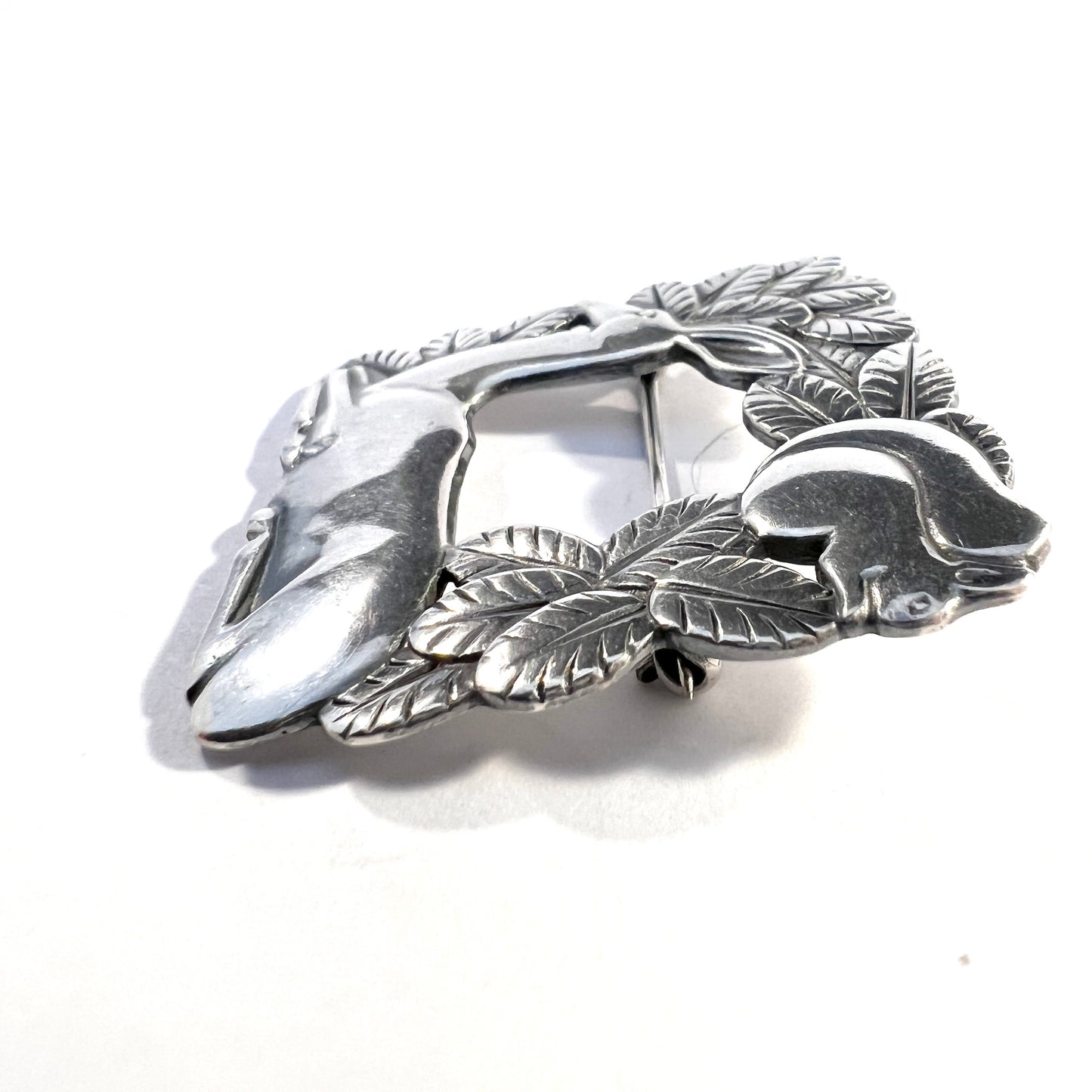 Georg Jensen 1933-44, Design 318 By Arno Malinowski Deer and Squirrel Sterling Brooch.