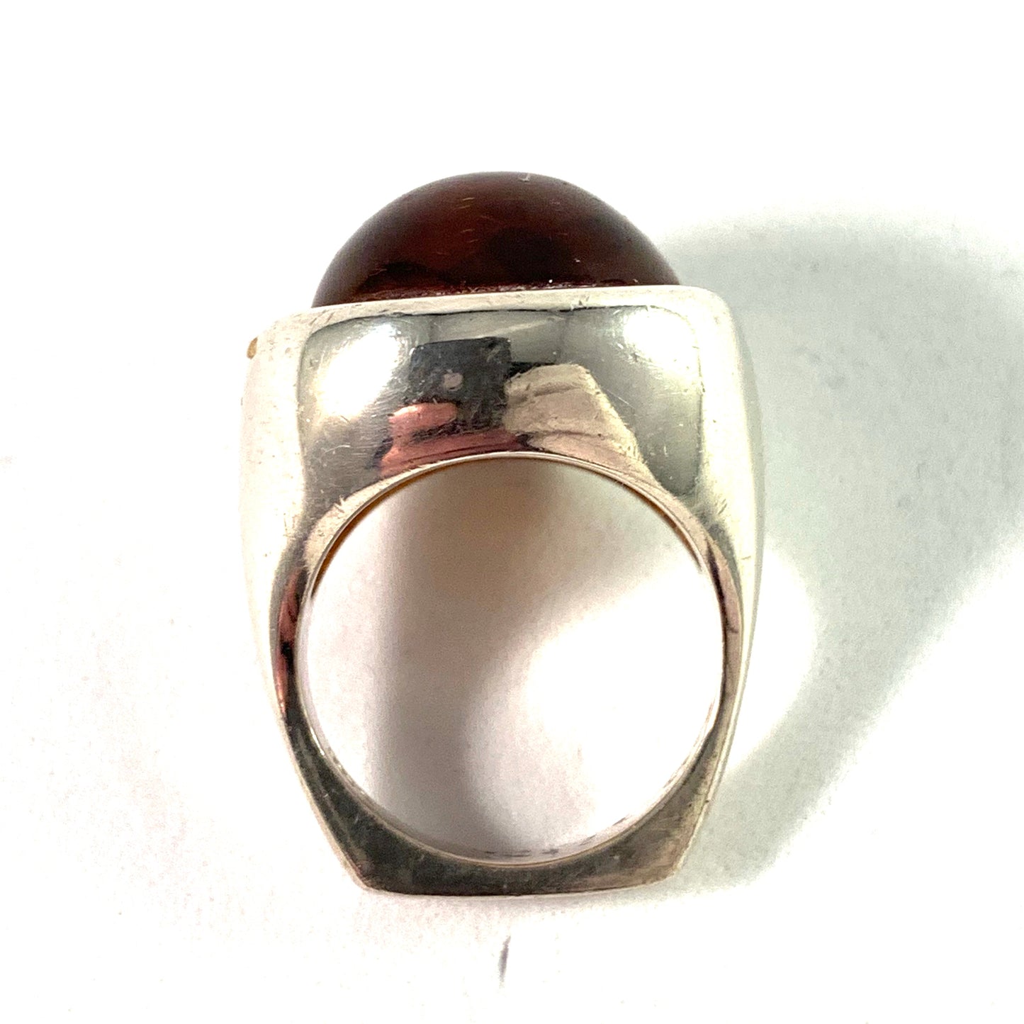 Horsens Solvvarefabrikk, Denmark 1960s Sterling Silver Amber Chunky Modernist Ring.