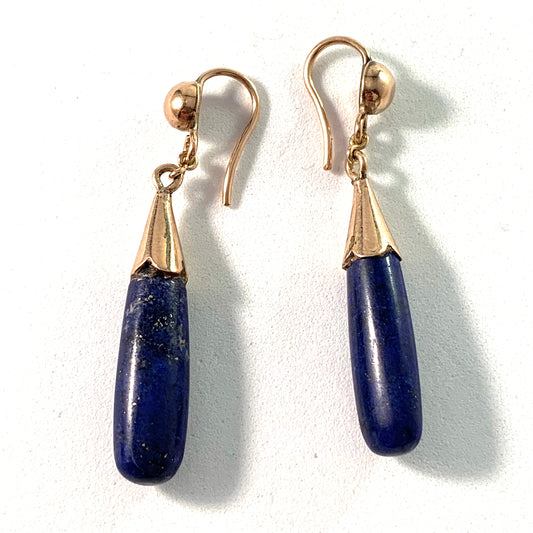 Mid Century Italian 14k Gold Lapis Lazuli Earrings.