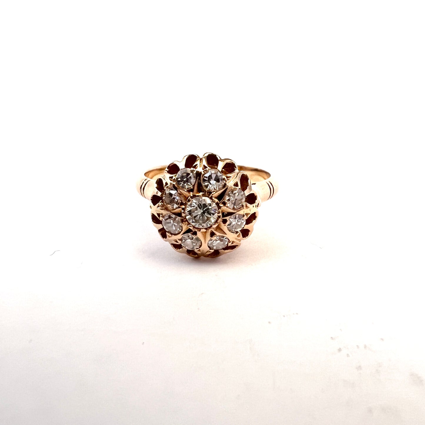 Soviet USSR. Vintage 14k Gold 0.35ctw Diamond Cluster Ring.