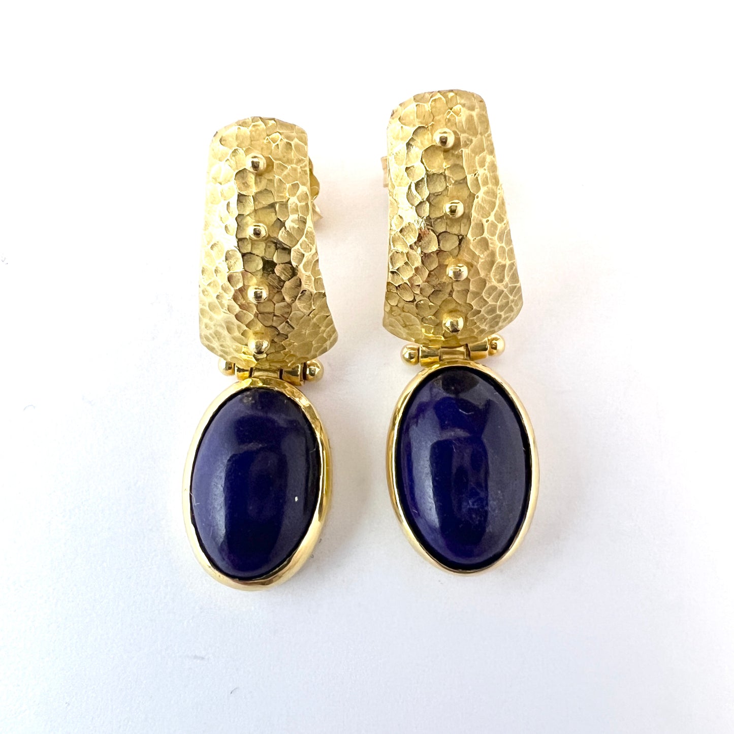 Vicenza, Italy. Vintage 18k Gold Lapis Lazuli Earrings.