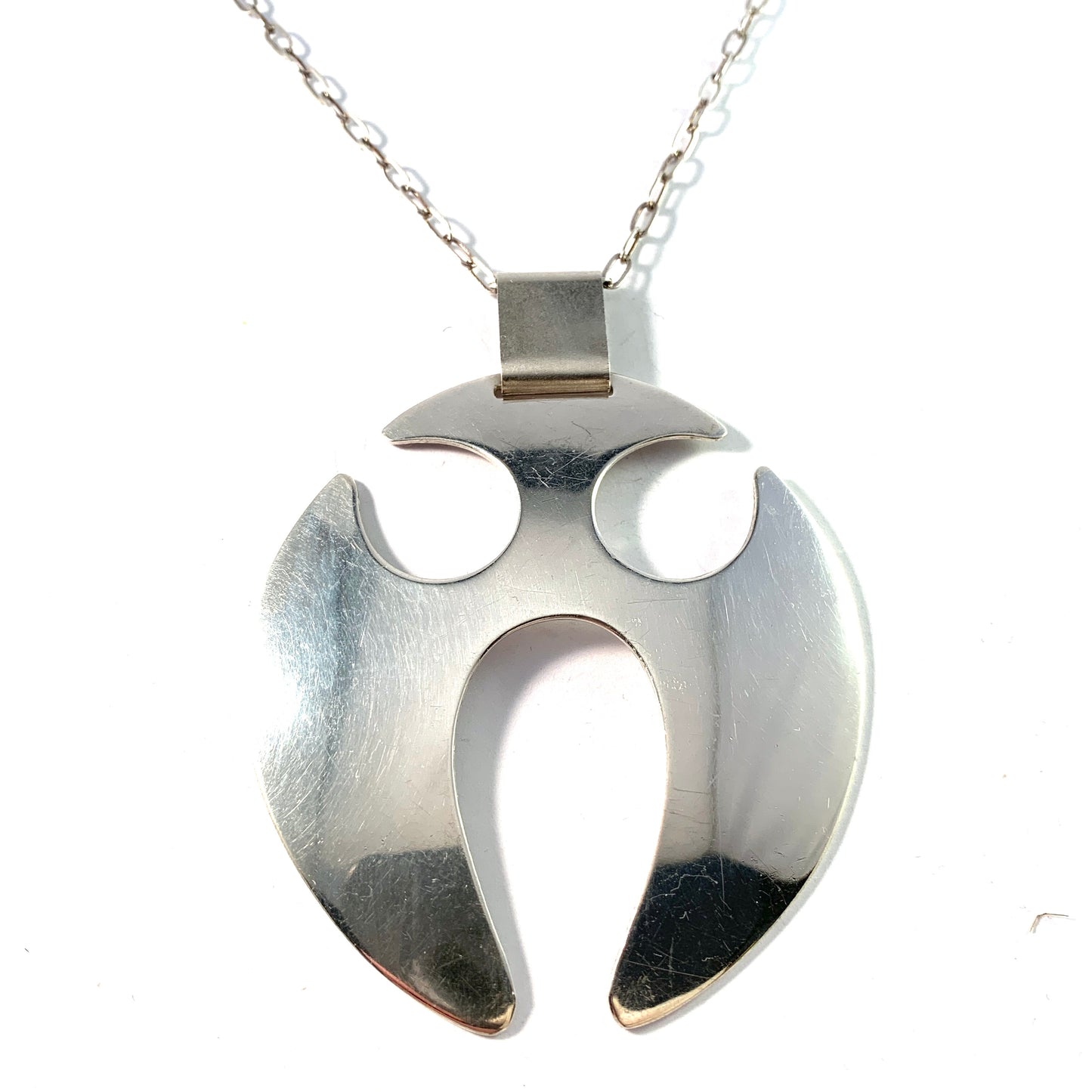 Kaplan, Sweden year 1970. Huge Solid Silver Space Age Alien? Pendant Necklace.