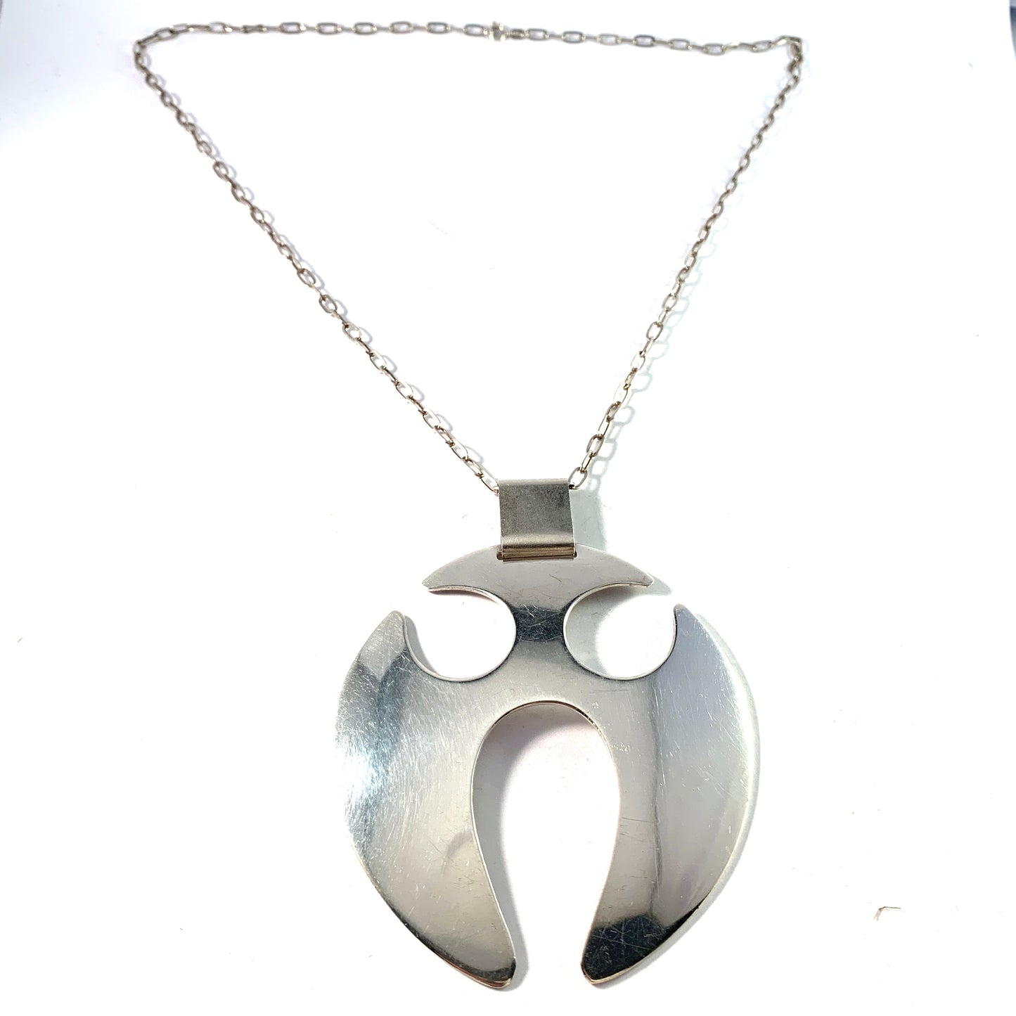 Kaplan, Sweden year 1970. Huge Solid Silver Space Age Alien? Pendant Necklace.