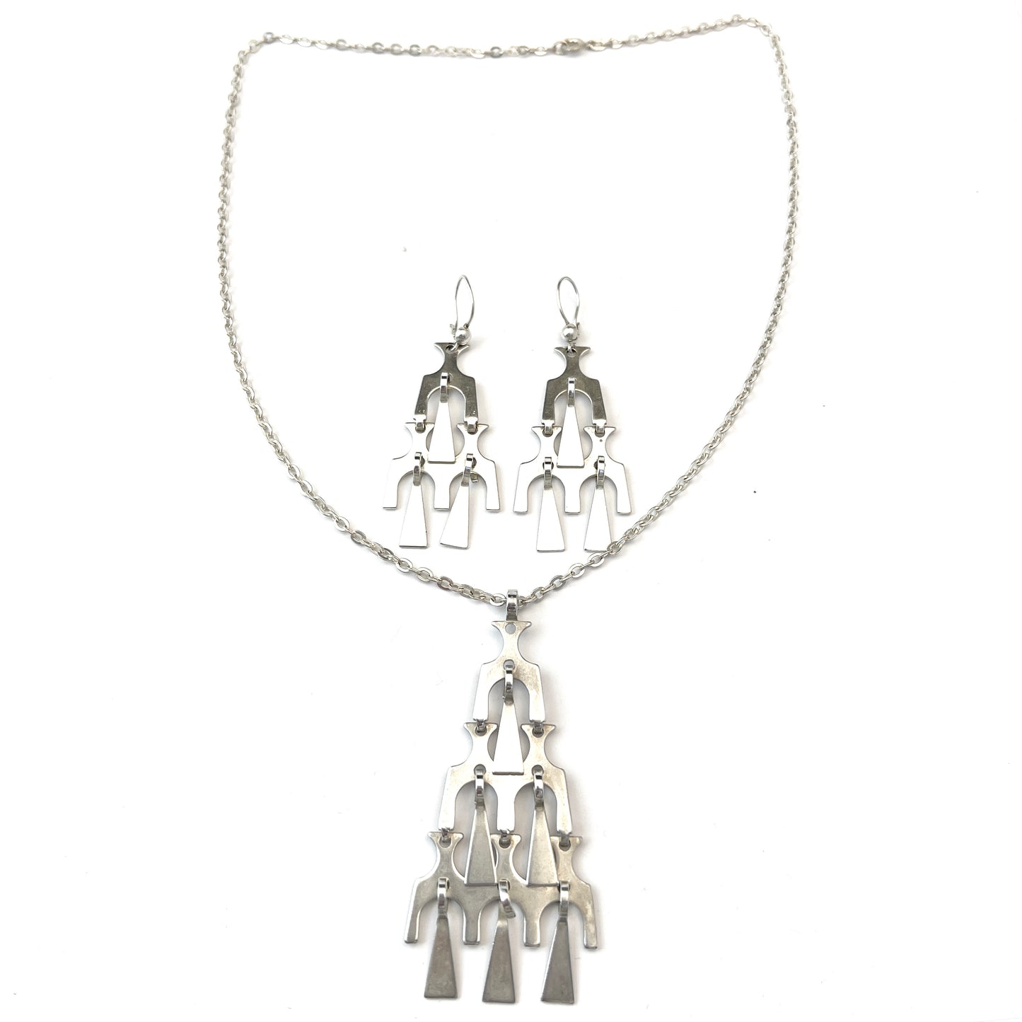 David-Andersen, Norway 1960s. Vintage Sterling Silver Earrings and Pendant Necklace.