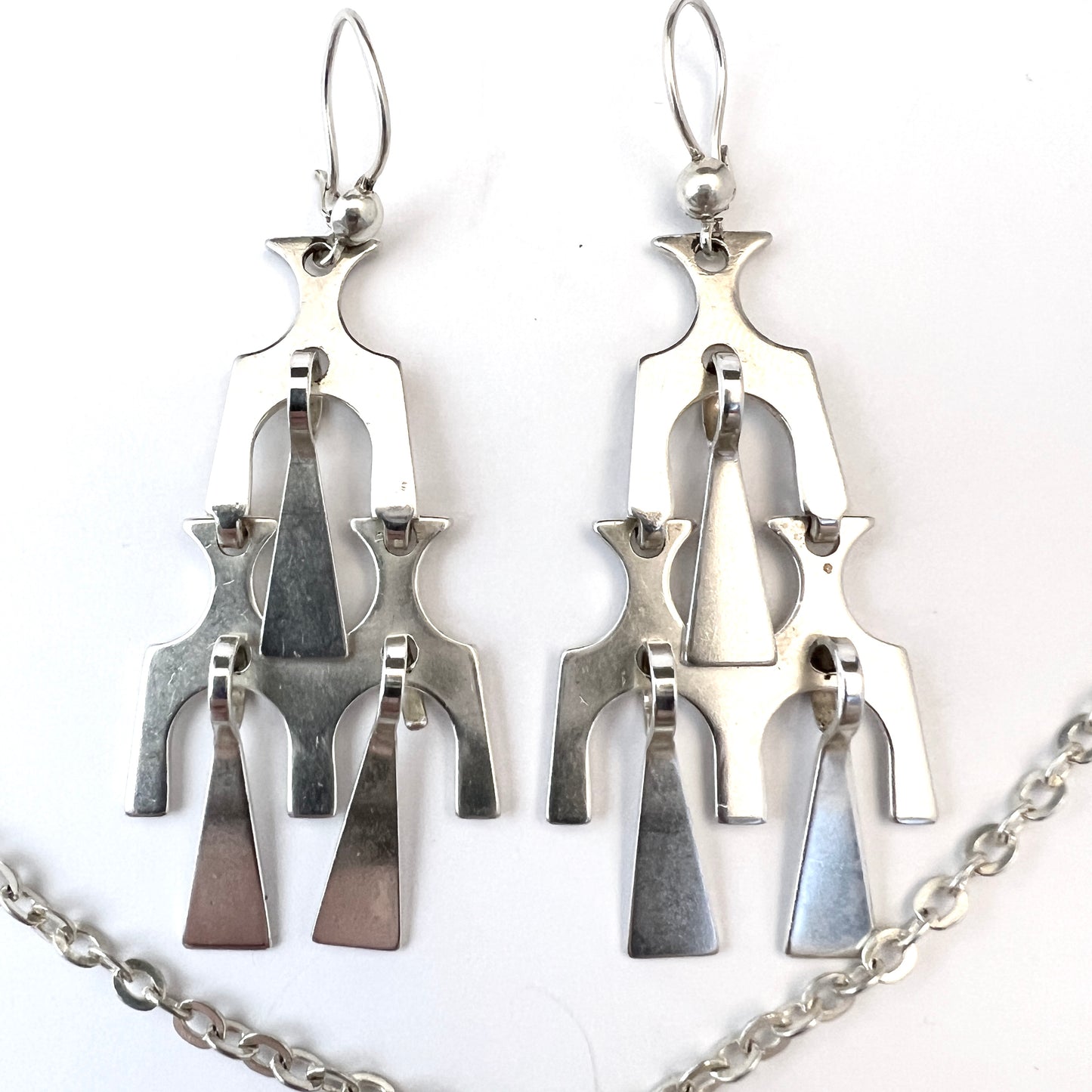 David-Andersen, Norway 1960s. Vintage Sterling Silver Earrings and Pendant Necklace.