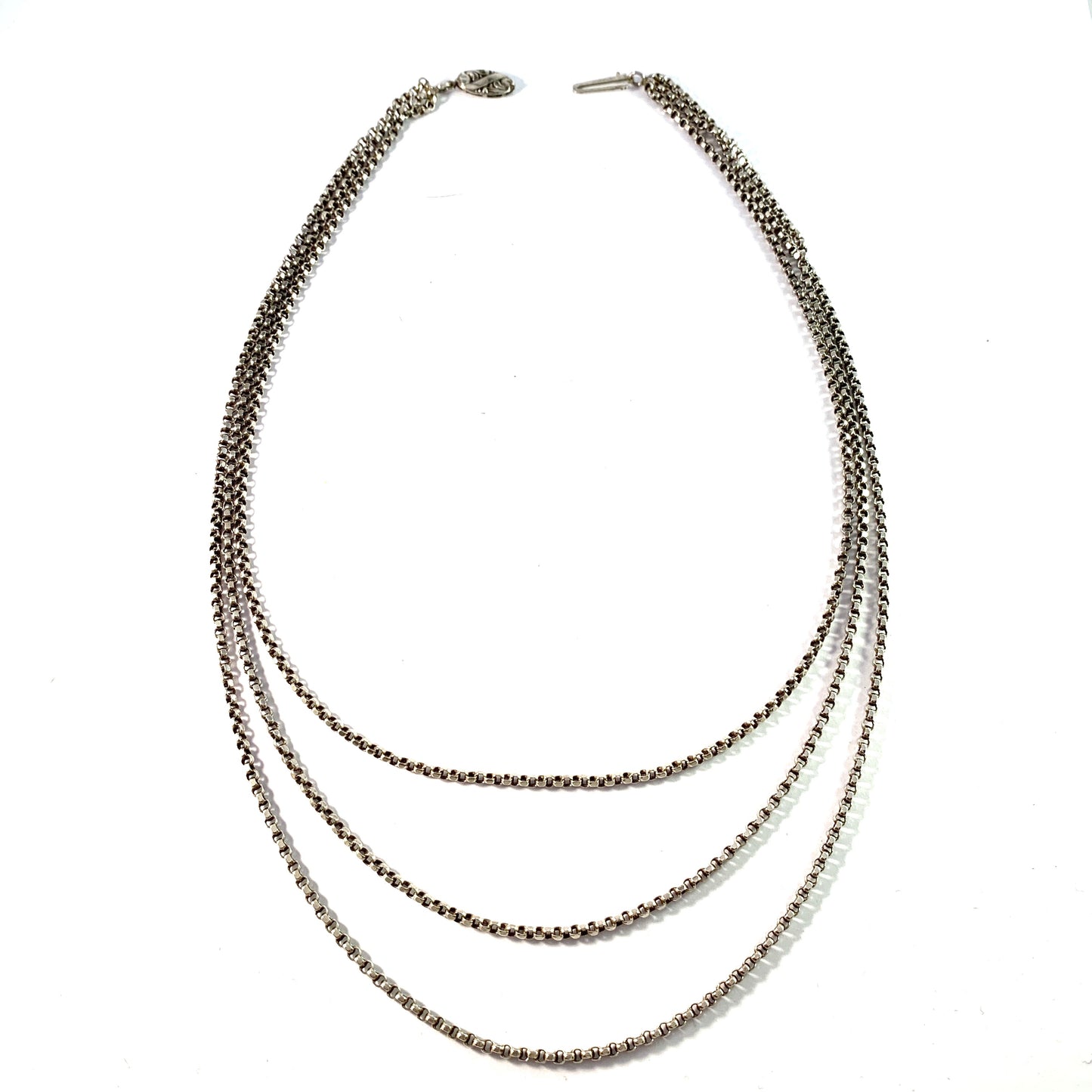 Ceson Gothenburg 1951. Mid Century Solid Silver 3 Strand Necklace.