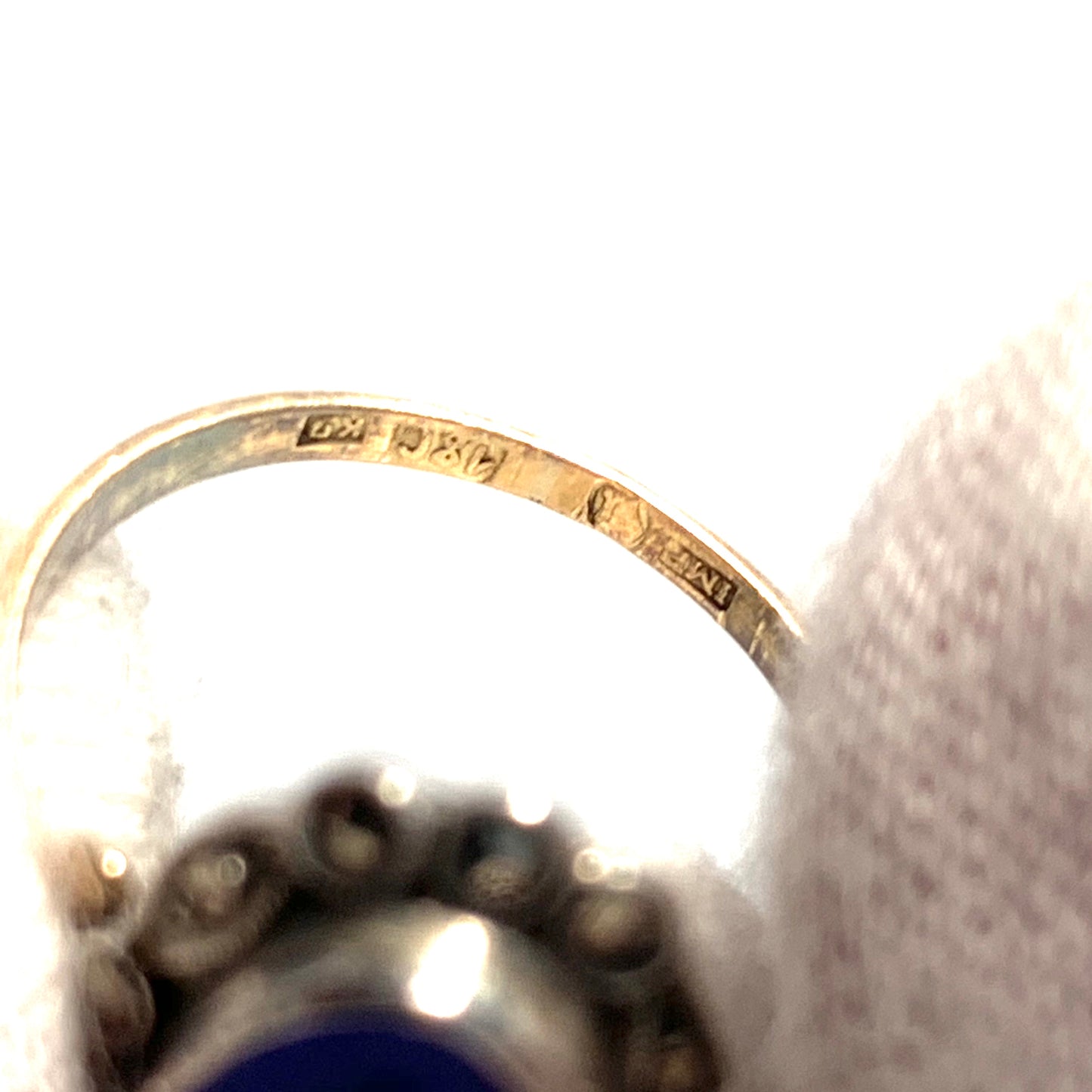 France, Victorian 18k Gold Silver Enamel Marcasite Ring.