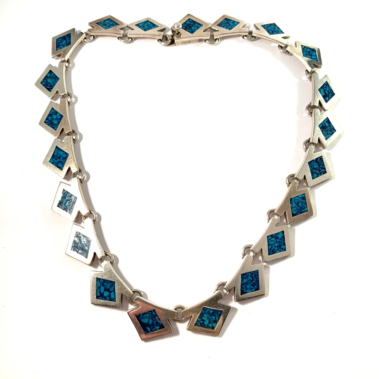 Mexico, Vintage Massive 3.75oz Sterling Silver Turquoise Enamel Necklace.