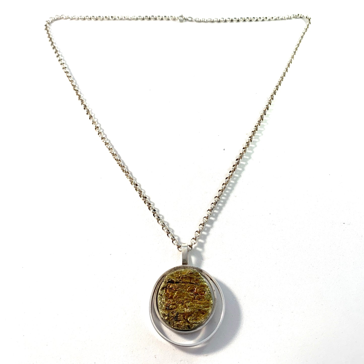Germany / Austria 1960-70s Solid 835 Silver Mineral Stone Modernist Pendant Necklace.