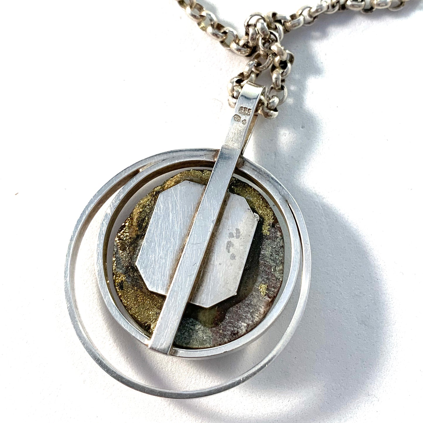Germany / Austria 1960-70s Solid 835 Silver Mineral Stone Modernist Pendant Necklace.