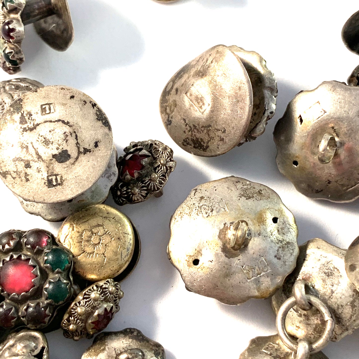 Lot, Georgian and Victorian Silver Paste Buttons and Studs. Mostly Hallmarked for Sweden.