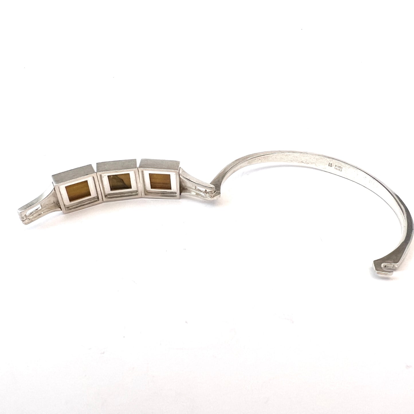 Niels Erik From, Denmark 1950-60s. Vintage Modernist Sterling Silver Tiger's-Eye Bracelet.
