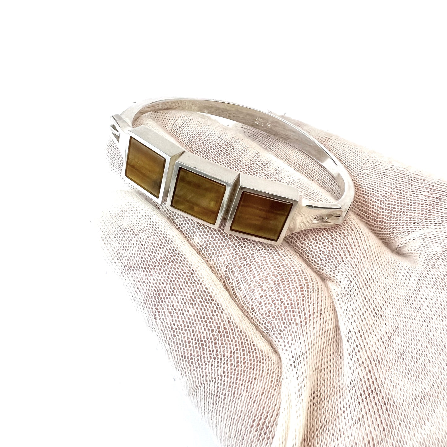 Niels Erik From, Denmark 1950-60s. Vintage Modernist Sterling Silver Tiger's-Eye Bracelet.