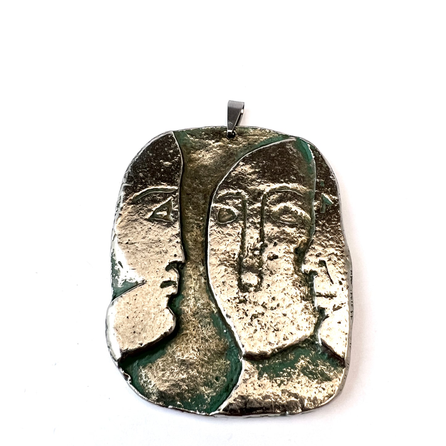Bernard Chaudron, Canada, Vintage Silver Gilt Copper Large Pendant. Faces.