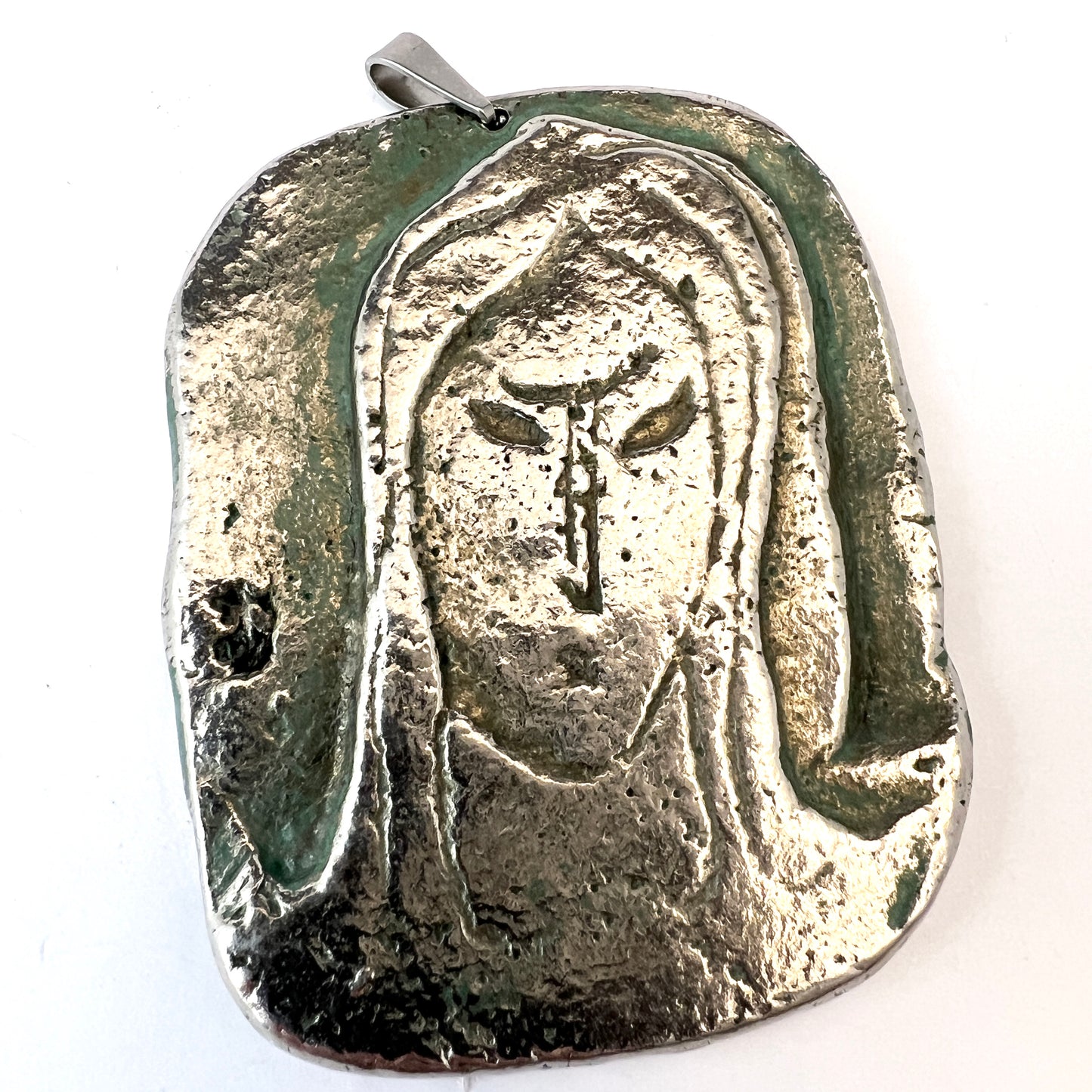 Bernard Chaudron, Canada, Vintage Silver Gilt Copper Large Pendant. Faces.