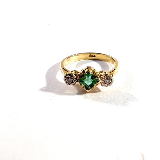 Antique Early 1900s 18k Gold Diamond Green Tourmaline Ring.