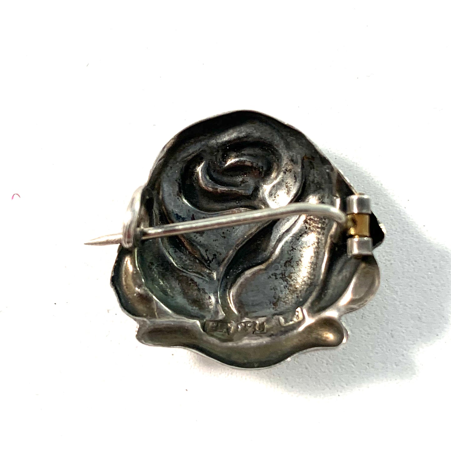 Bernhard Hertz, Denmark 1914 Antique 826 Silver Small Rose Brooch