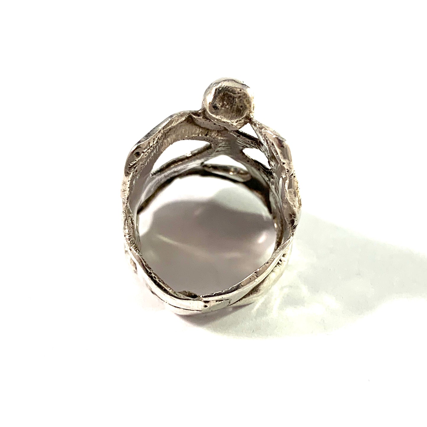 Swedish Import c 1970s Bold Brutalist Sterling Silver Ring.