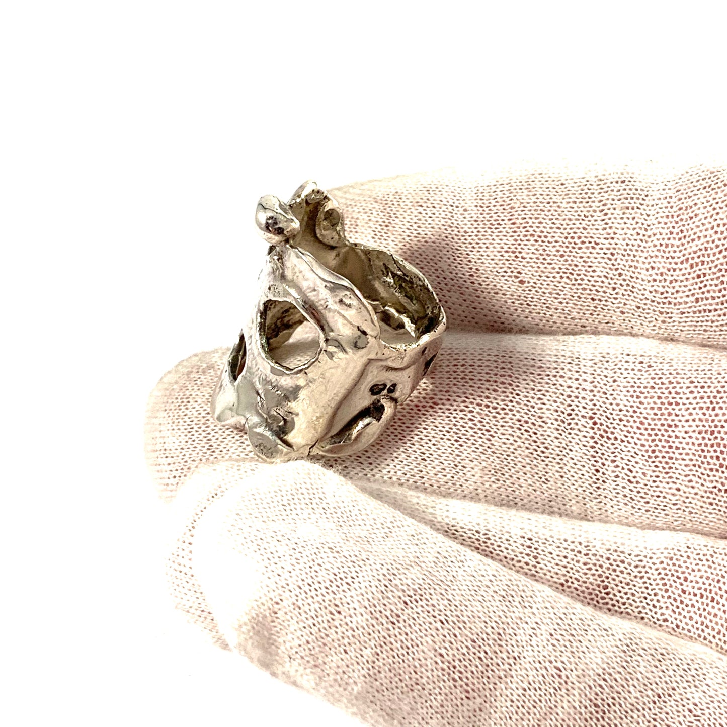 Swedish Import c 1970s Bold Brutalist Sterling Silver Ring.