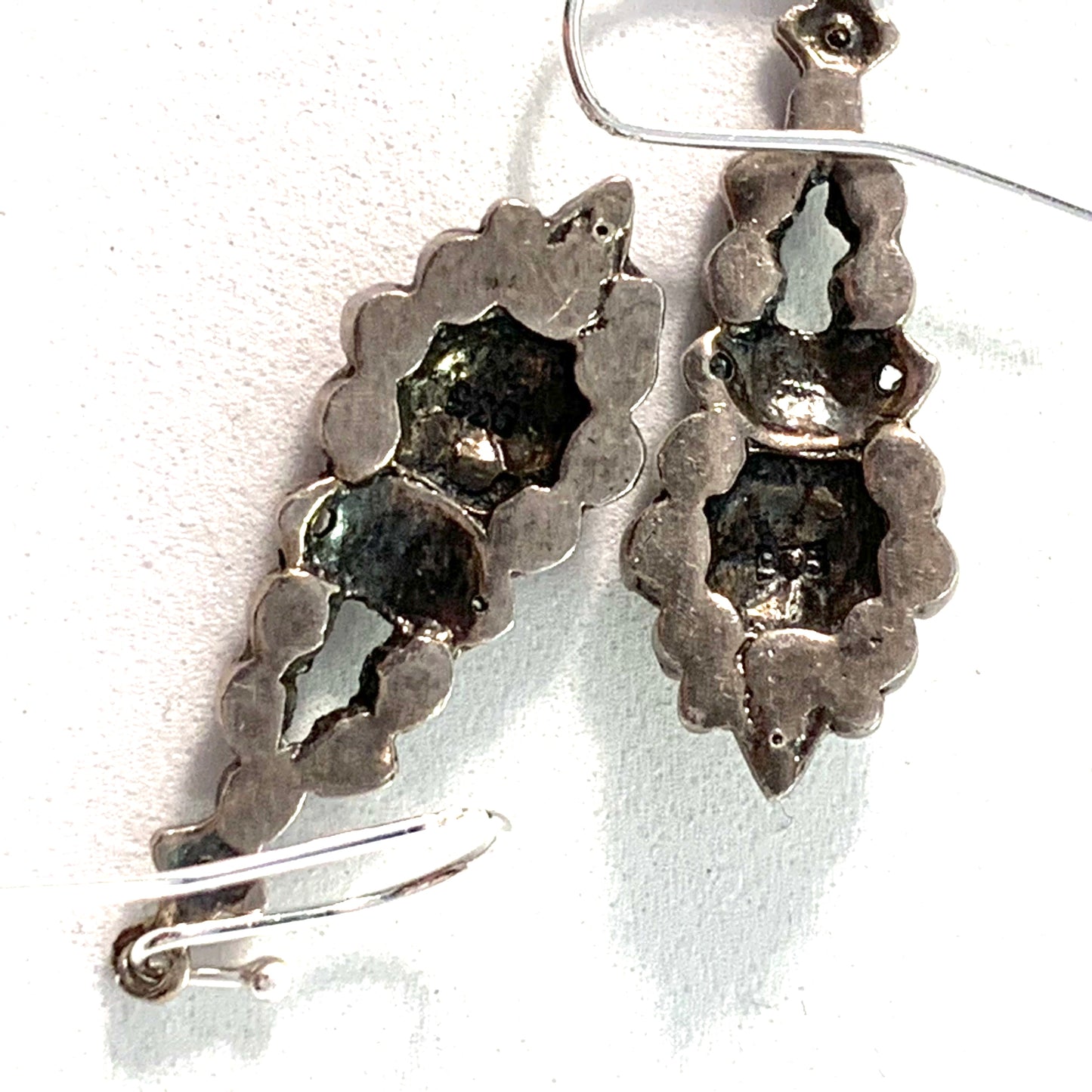 Early 1900s Sterling 935 Silver Foiled Back Paste Stone Earrings. New Hooks.