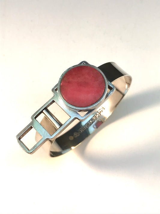 Sweden year 1976 Modernist Solid Silver Norwegian Thulite Bangle Bracelet