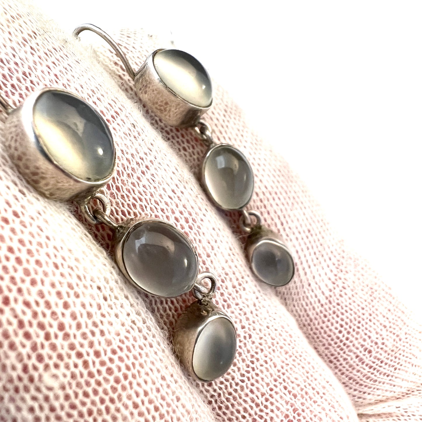 Vintage Sterling Silver Moonstone Dangle Earrings.