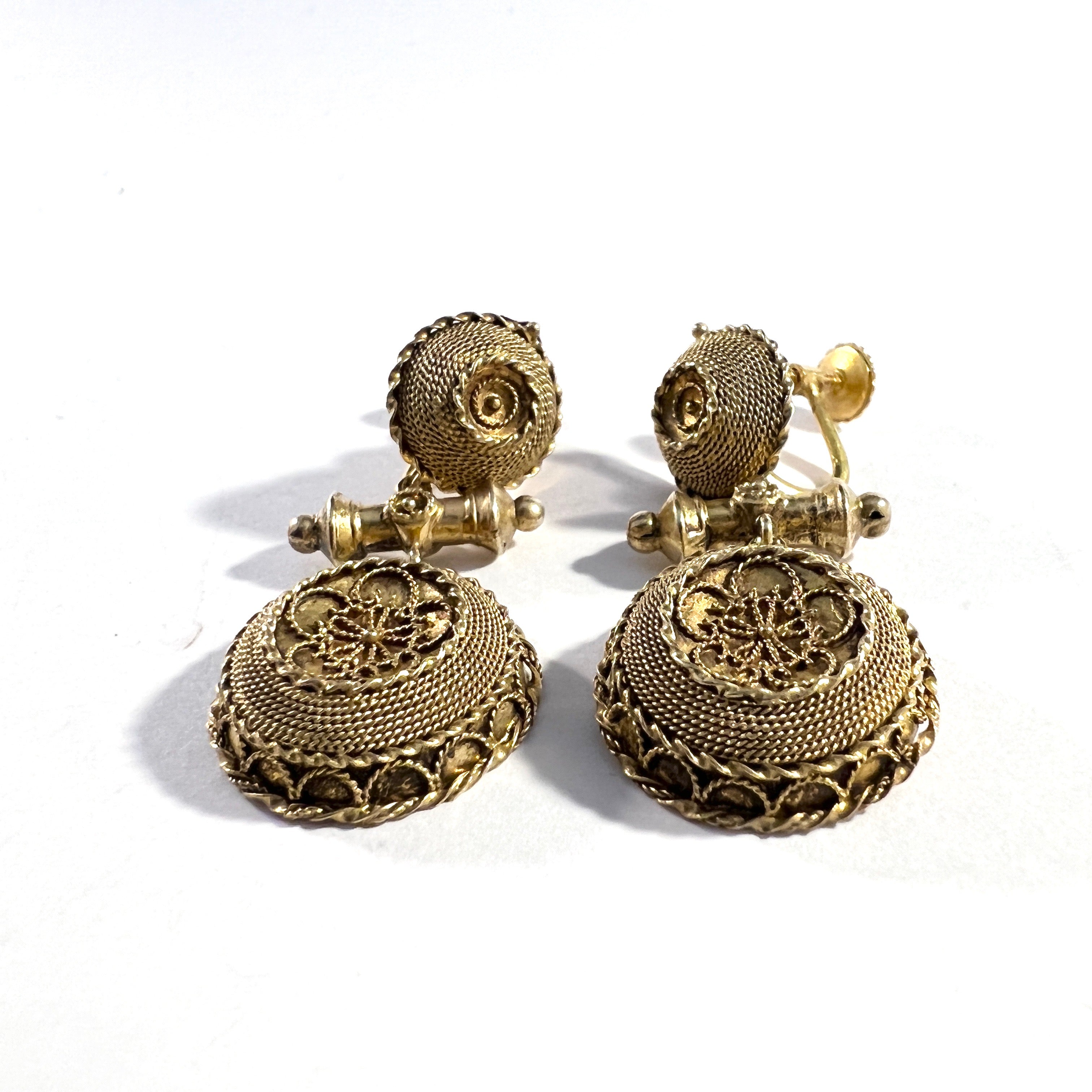 Antique late 1800s Etruscan Revival 14k Gold Earrings w Later 10k Gold Screw Backs.