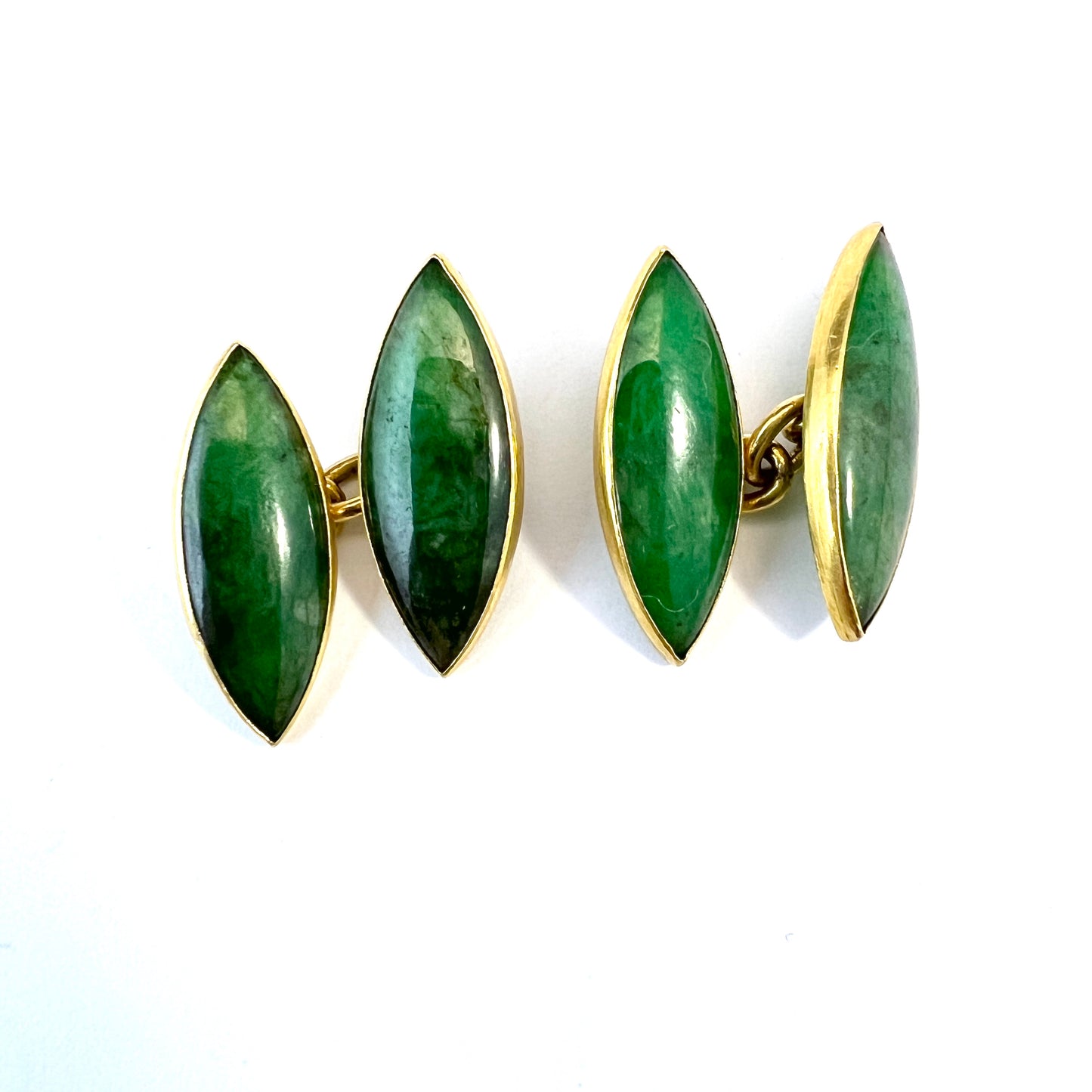 Vintage Mid-century 22k Gold Jade Pair of Cufflinks.