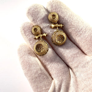 Antique late 1800s Etruscan Revival 14k Gold Earrings w Later 10k Gold Screw Backs.