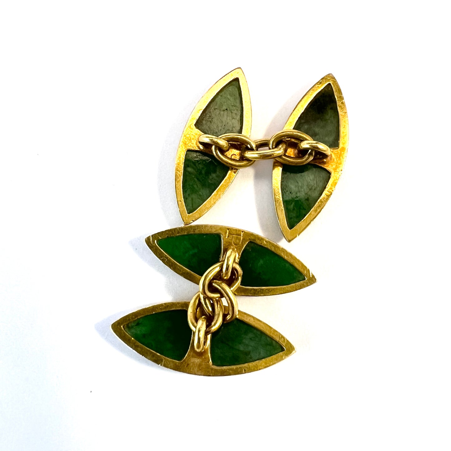 Vintage Mid-century 22k Gold Jade Pair of Cufflinks.